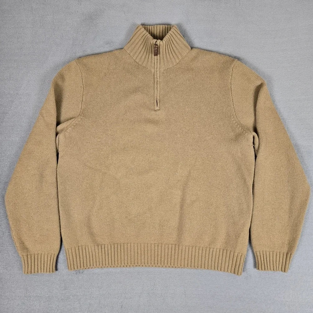Polo Ralph Lauren 1/4 Zip Sweater Mens XL Brown 100% Lambswool Vintage 90s Prep‎